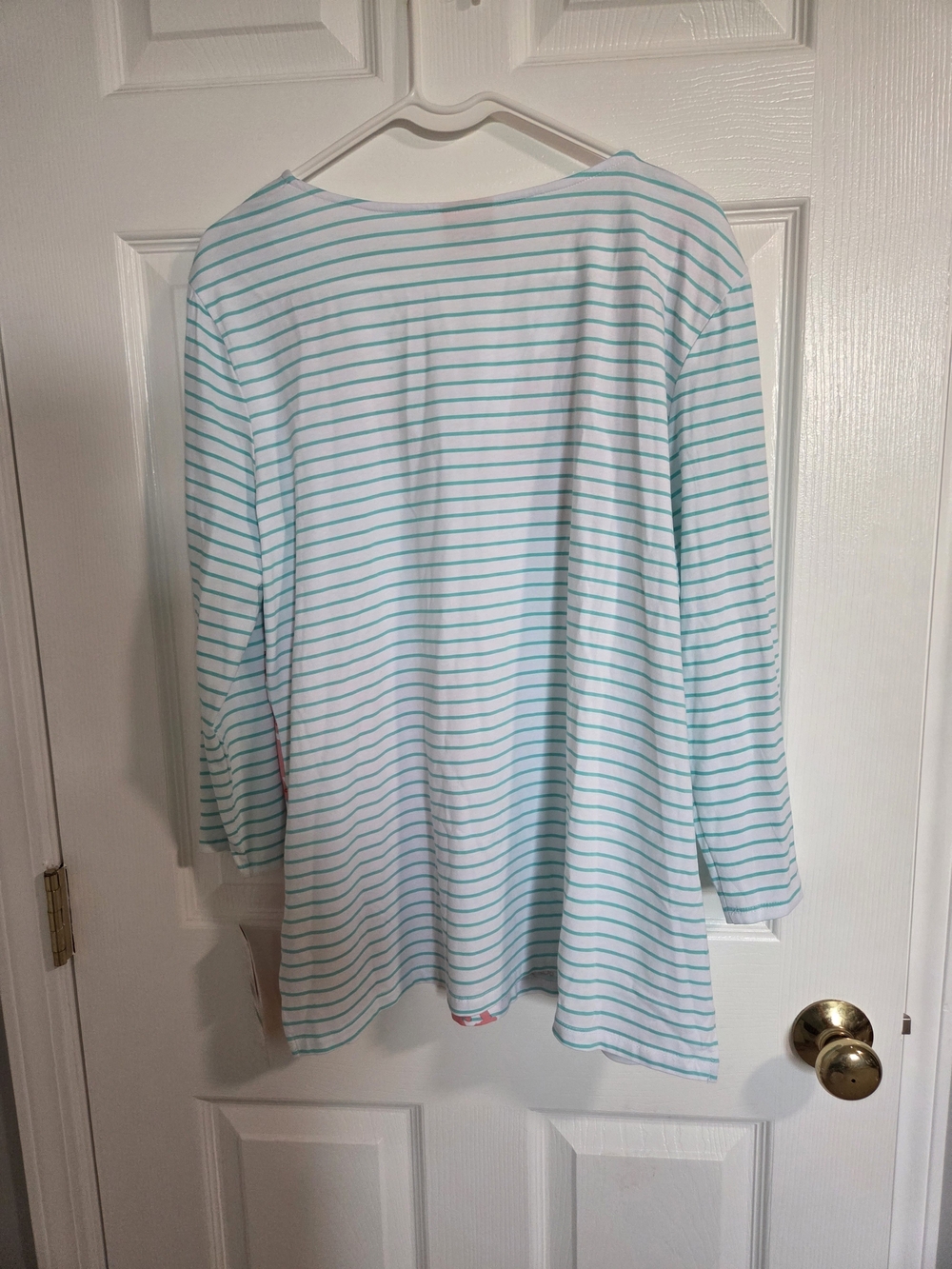 Ruby Rd. Mint-White Striped Long Sleeve Top with Red Floral Accents - Picture 7 of 7
